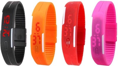 NS18 Silicone Led Magnet Band Watch Combo of 4 Black, Orange, Red And Pink Digital Watch  - For Couple   Watches  (NS18)
