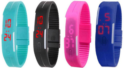 

Kissu Led Magnet Band Combo of 4 Sky Blue, Black, Pink And Blue Watch - For Men & Women