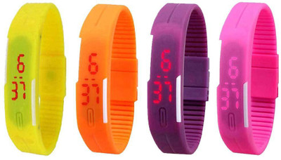 View NS18 Silicone Led Magnet Band Watch Combo of 4 Yellow, Orange, Purple And Pink Digital Watch  - For Couple Wrist Watches Price Online(NS18)