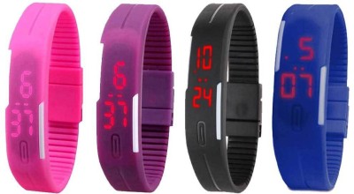 NS18 Silicone Led Magnet Band Combo of 4 Pink, Purple, Black And Blue Digital Watch  - For Boys & Girls   Watches  (NS18)