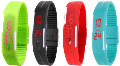 NS18 Silicone Led Magnet Band Watch Combo of 4 Green, Black, Red And Sky Blue Digital Watch  - For Couple   Watches  (NS18)