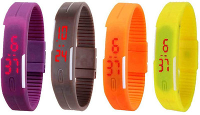 

Kissu Led Magnet Band Combo of 4 Purple, Brown, Orange And Yellow Watch - For Men & Women