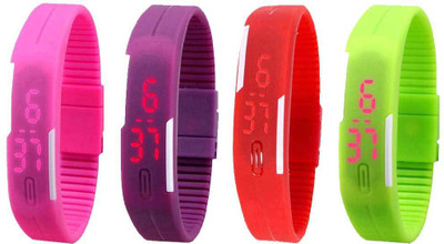 

NS18 Silicone Led Magnet Band Combo of 4 Pink, Purple, Red And Green Watch - For Boys & Girls