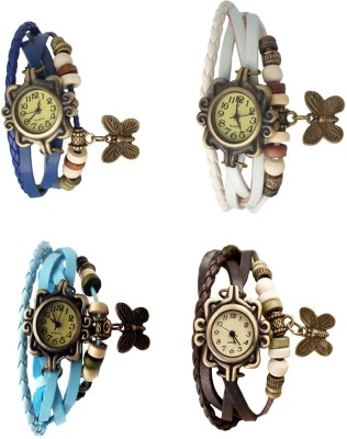 NS18 Vintage Butterfly Rakhi Combo of 4 Blue, Sky Blue, White And Brown Analog Watch  - For Women   Watches  (NS18)