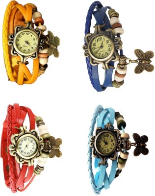 NS18 Vintage Butterfly Rakhi Combo of 4 Yellow, Red, Blue And Sky Blue Analog Watch  - For Women   Watches  (NS18)