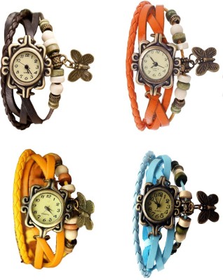 NS18 Vintage Butterfly Rakhi Combo of 4 Brown, Yellow, Orange And Sky Blue Analog Watch  - For Women   Watches  (NS18)