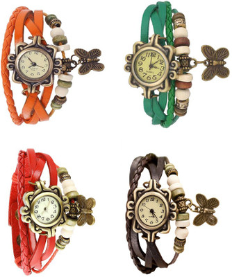 

NS18 Vintage Butterfly Rakhi Combo of 4 Orange, Red, Green And Brown Watch - For Women