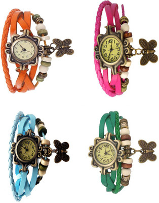 

NS18 Vintage Butterfly Rakhi Combo of 4 Orange, Sky Blue, Pink And Green Watch - For Women