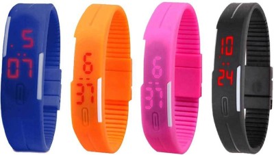 NS18 Silicone Led Magnet Band Combo of 4 Blue, Orange, Pink And Black Digital Watch  - For Boys & Girls   Watches  (NS18)