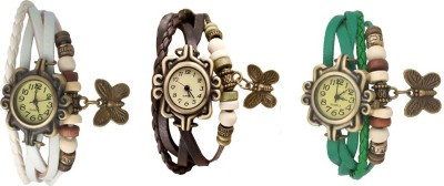 NS18 Vintage Butterfly Rakhi Watch Combo of 3 White, Brown And Green Analog Watch  - For Women   Watches  (NS18)
