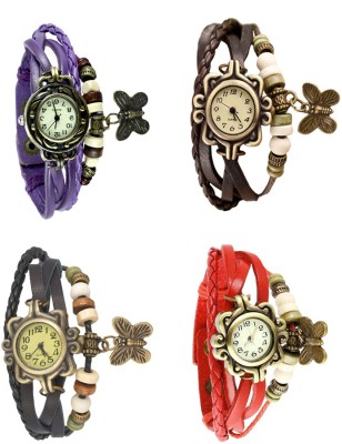 NS18 Vintage Butterfly Rakhi Combo of 4 Purple, Black, Brown And Red Analog Watch  - For Women   Watches  (NS18)
