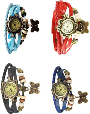 

Kissu Vintage Rakhi Combo of 4 Sky Blue, Black, Red And Blue Watch - For Women