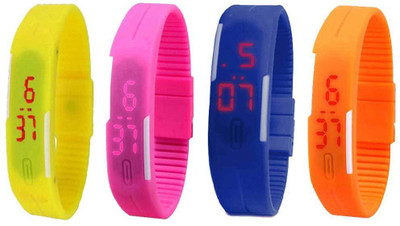 

Kissu Led Magnet Band Combo of 4 Yellow, Pink, Blue And Orange Watch - For Men & Women