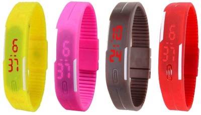NS18 Silicone Led Magnet Band Watch Combo of 4 Yellow, Pink, Brown And Red Digital Watch  - For Couple   Watches  (NS18)