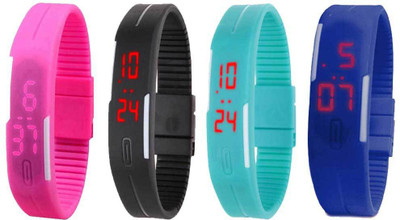 

Kissu Led Magnet Band Combo of 4 Pink, Black, Sky Blue And Blue Watch - For Men & Women
