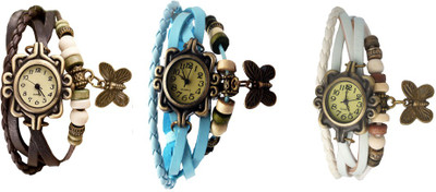 

NS18 Vintage Butterfly Rakhi Combo of 3 Brown, Sky Blue And White Watch - For Women