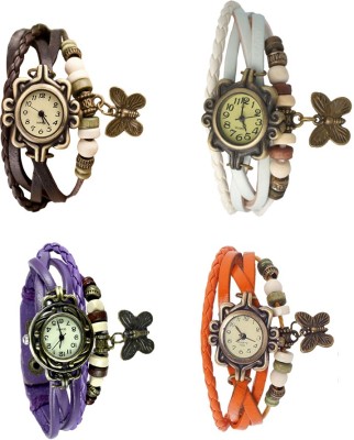 NS18 Vintage Butterfly Rakhi Combo of 4 Brown, Purple, White And Orange Analog Watch  - For Women   Watches  (NS18)