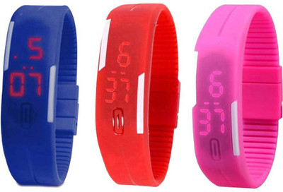 

Kissu Led Band Watch Combo of 3 Blue, Red And Pink Watch - For Couple