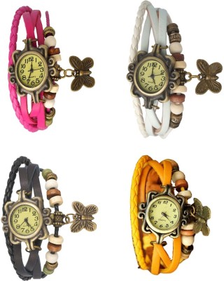 NS18 Vintage Butterfly Rakhi Combo of 4 Pink, Black, White And Yellow Analog Watch  - For Women   Watches  (NS18)
