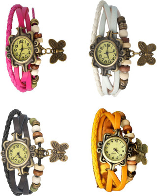 

Kissu Vintage Rakhi Combo of 4 Pink, Black, White And Yellow Watch - For Women