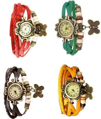 NS18 Vintage Butterfly Rakhi Combo of 4 Red, Brown, Green And Yellow Analog Watch  - For Women   Watches  (NS18)