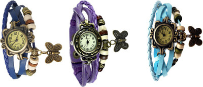

Kissu Vintage Rakhi Watch Combo of 3 Blue, Purple And Sky Blue Watch - For Women