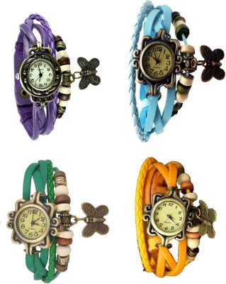 NS18 Vintage Butterfly Rakhi Combo of 4 Purple, Green, Sky Blue And Yellow Analog Watch  - For Women   Watches  (NS18)