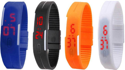 

NS18 Silicone Led Magnet Band Combo of 4 Blue, Black, Orange And White Watch - For Boys & Girls