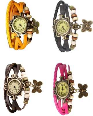 NS18 Vintage Butterfly Rakhi Combo of 4 Yellow, Brown, Black And Pink Analog Watch  - For Women   Watches  (NS18)