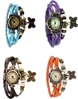 NS18 Vintage Butterfly Rakhi Combo of 4 Sky Blue, Brown, Purple And Orange Analog Watch  - For Women   Watches  (NS18)