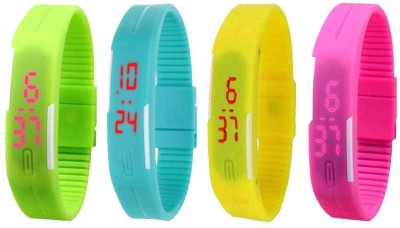 NS18 Silicone Led Magnet Band Watch Combo of 4 Green, Sky Blue, Yellow And Pink Digital Watch  - For Couple   Watches  (NS18)