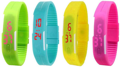 View NS18 Silicone Led Magnet Band Watch Combo of 4 Green, Sky Blue, Yellow And Pink Digital Watch  - For Couple Wrist Watches Price Online(NS18)
