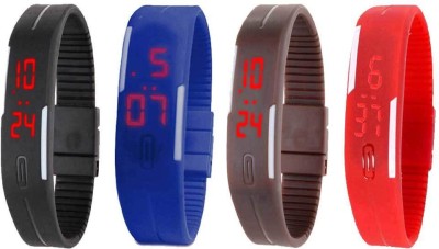 NS18 Silicone Led Magnet Band Watch Combo of 4 Black, Blue, Brown And Red Digital Watch  - For Couple   Watches  (NS18)