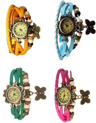 NS18 Vintage Butterfly Rakhi Combo of 4 Yellow, Green, Sky Blue And Pink Analog Watch  - For Women   Watches  (NS18)