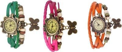 NS18 Vintage Butterfly Rakhi Watch Combo of 3 Green, Pink And Orange Analog Watch  - For Women   Watches  (NS18)
