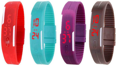 

NS18 Silicone Led Magnet Band Combo of 4 Red, Sky Blue, Purple And Brown Watch - For Boys & Girls