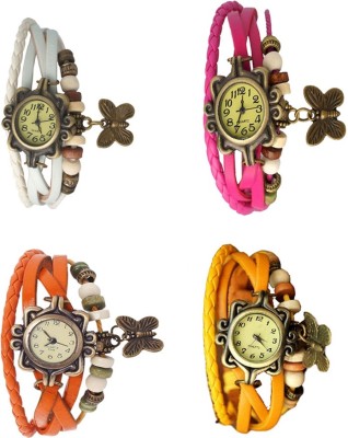 NS18 Vintage Butterfly Rakhi Combo of 4 White, Orange, Pink And Yellow Analog Watch  - For Women   Watches  (NS18)