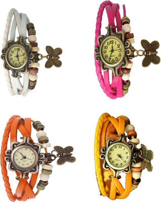 NS18 Vintage Butterfly Rakhi Combo of 4 White, Orange, Pink And Yellow Analog Watch  - For Women   Watches  (NS18)