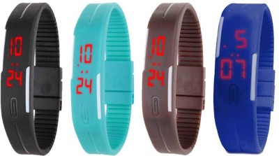 NS18 Silicone Led Magnet Band Combo of 4 Black, Sky Blue, Brown And Blue Digital Watch  - For Boys & Girls   Watches  (NS18)