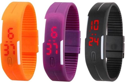 NS18 Silicone Led Magnet Band Combo of 3 Orange, Purple And Black Digital Watch  - For Boys & Girls   Watches  (NS18)