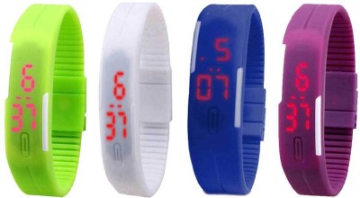 NS18 Silicone Led Magnet Band Watch Combo of 4 Green, White, Blue And Purple Digital Watch  - For Couple   Watches  (NS18)