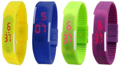 NS18 Silicone Led Magnet Band Watch Combo of 4 Yellow, Blue, Green And Purple Digital Watch  - For Couple   Watches  (NS18)