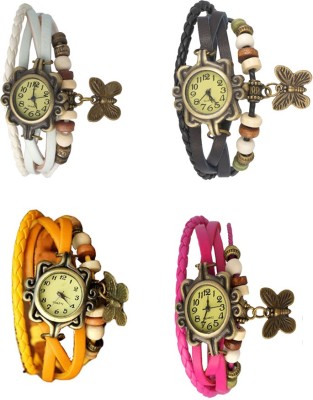 NS18 Vintage Butterfly Rakhi Combo of 4 White, Yellow, Black And Pink Analog Watch  - For Women   Watches  (NS18)