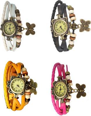 NS18 Vintage Butterfly Rakhi Combo of 4 White, Yellow, Black And Pink Analog Watch  - For Women   Watches  (NS18)