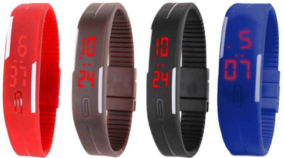 View NS18 Silicone Led Magnet Band Combo of 4 Red, Brown, Black And Blue Digital Watch  - For Boys & Girls Wrist Watches Price Online(NS18)