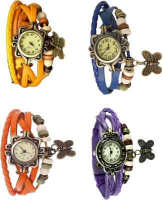 NS18 Vintage Butterfly Rakhi Combo of 4 Yellow, Orange, Blue And Purple Analog Watch  - For Women   Watches  (NS18)