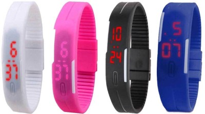 NS18 Silicone Led Magnet Band Combo of 4 White, Pink, Black And Blue Digital Watch  - For Boys & Girls   Watches  (NS18)