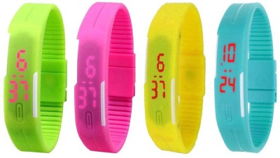 NS18 Silicone Led Magnet Band Watch Combo of 4 Green, Pink, Yellow And Sky Blue Digital Watch  - For Couple   Watches  (NS18)