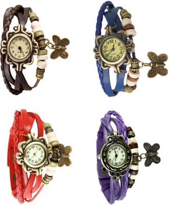 NS18 Vintage Butterfly Rakhi Combo of 4 Brown, Red, Blue And Purple Analog Watch  - For Women   Watches  (NS18)