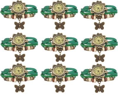NS18 Vintage Butterfly Rakhi Combo of 9 Green Analog Watch  - For Women   Watches  (NS18)